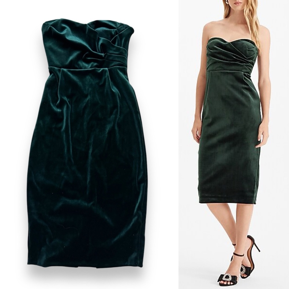 Express Velvet Sweetheart Neckline Strapless Midi Sheath Dress green size XS